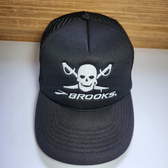 Brooks Pirate Trucker Hat Cap Snapback Mesh Back Black & White 5 Panel Rope - Picture 4 of 9